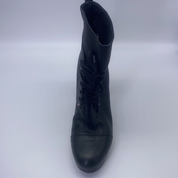 J Crew - Cognac Black Leather Lace Up Heel Booties Size 9.5 - Picture 8 of 13